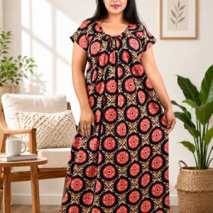 Red Procian Round Neck Short Sleeve Nighty