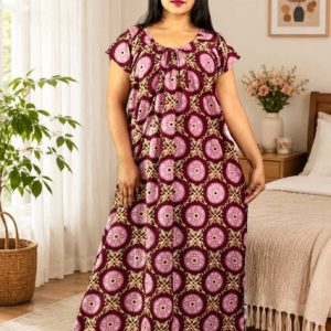 Maroon Procian Round Neck Short Sleeve Nighty