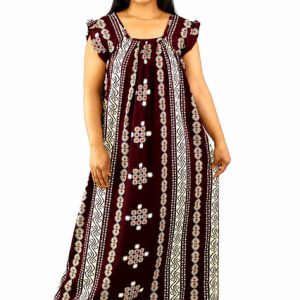 Maroon Rajwadi Square Neck pleat Nighty