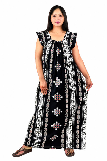 Blue Rajwadi Square Neck pleat Nighty
