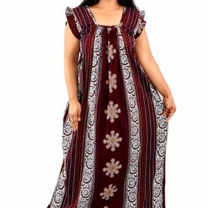 Maroon Rajwadi Square Neck pleat Nighty