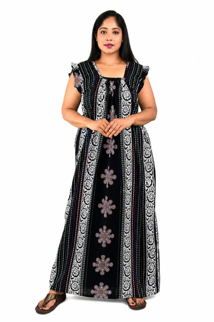 Blue Rajwadi Square Neck pleat Nighty