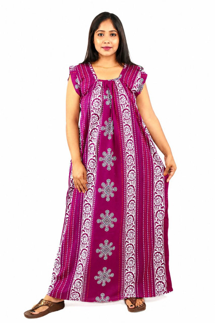 Purple Rajwadi Square Neck pleat Nighty
