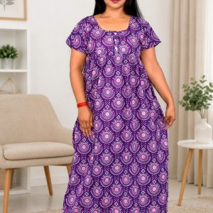 Purple Procian Round Neck Front Button Short Sleeve Nighty