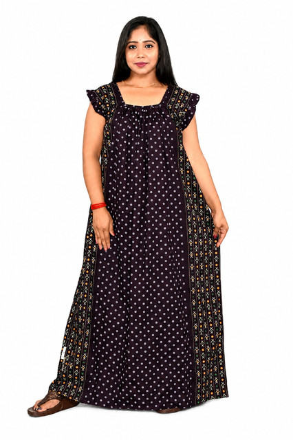 Maroon Rajwadi Square Neck pleat Nighty