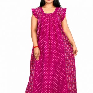 Pink Rajwadi Square Neck pleat Nighty