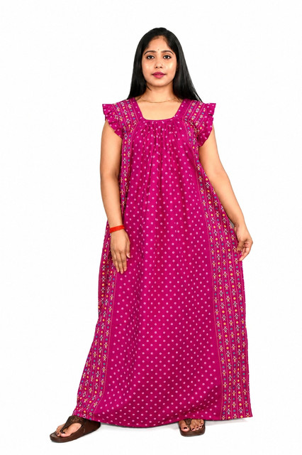 Pink Rajwadi Square Neck pleat Nighty