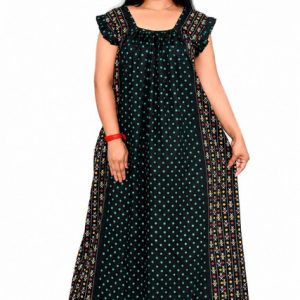 Green Rajwadi Square Neck pleat Nighty