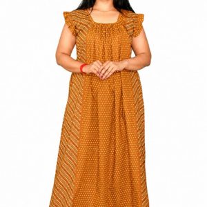 Yellow Rajwadi Square Neck pleat Nighty