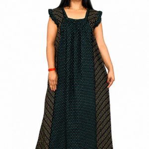 Green Rajwadi Square Neck pleat Nighty