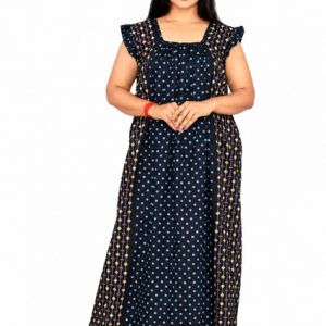 Navy Blue Rajwadi Square Neck pleat Nighty
