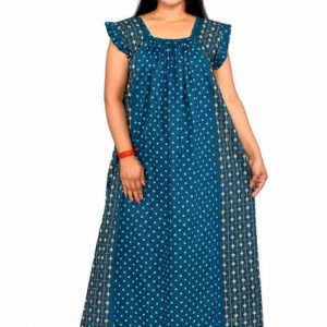 Blue Rajwadi Square Neck pleat Nighty