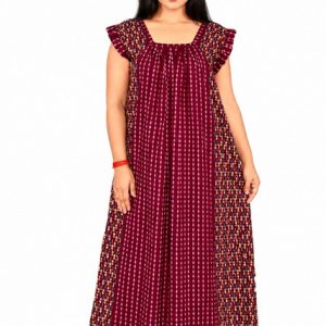 Maroon Rajwadi Square Neck pleat Nighty