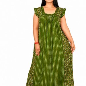 Green Rajwadi Square Neck pleat Nighty