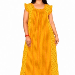 Yellow Rajwadi Square Neck pleat Nighty