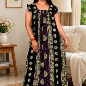 Navy Blue Rajwadi Square Neck pleat Nighty