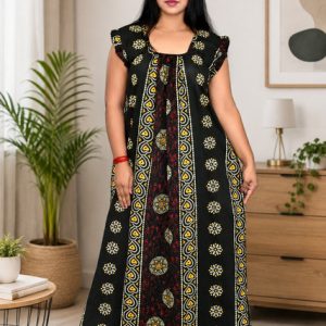 Green Rajwadi Square Neck pleat Nighty