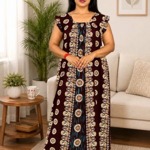 Maroon Rajwadi Square Neck pleat Nighty