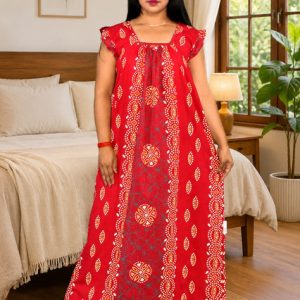 Pink Rajwadi Square Neck pleat Nighty