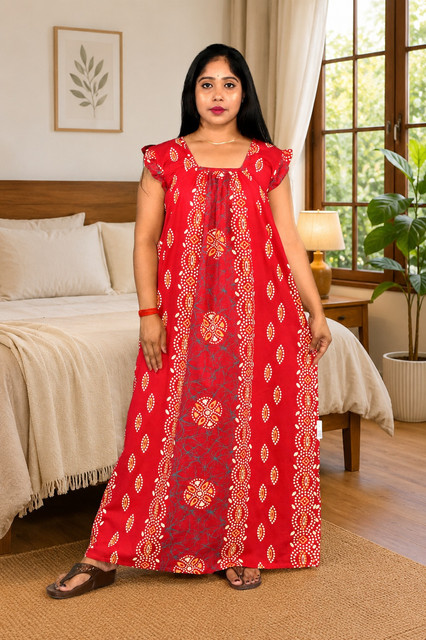 Pink Rajwadi Square Neck pleat Nighty