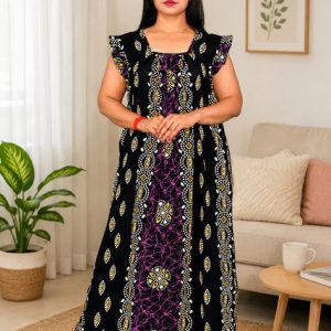 Navy Blue Rajwadi Square Neck pleat Nighty
