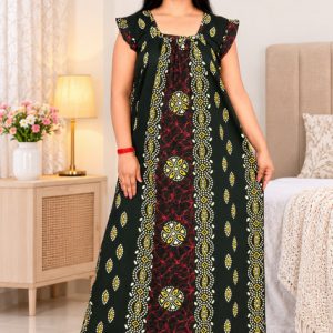 Green Rajwadi Square Neck pleat Nighty