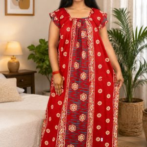 Pink Rajwadi Square Neck pleat Nighty