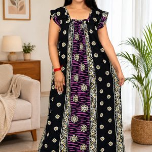 Navy Blue Rajwadi Square Neck pleat Nighty