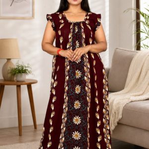 Maroon Rajwadi Square Neck pleat Nighty