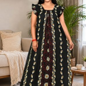 Green Rajwadi Square Neck pleat Nighty