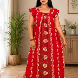 Pink Rajwadi Square Neck pleat Nighty