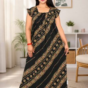 Green Rajwadi Square Neck pleat Nighty
